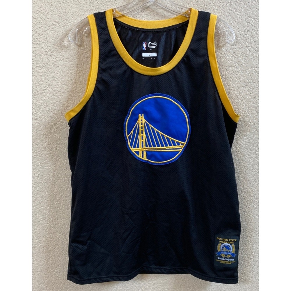 NBA Golden State Warriors Basketball‎ Jersey Mens Large Black Yellow Mesh UNK - Picture 3 of 8